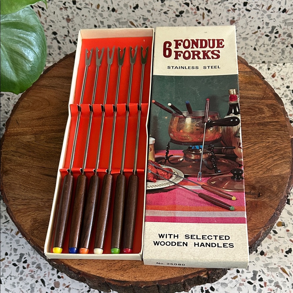 Stainless Steel Fondue Forks with Wooden Handles